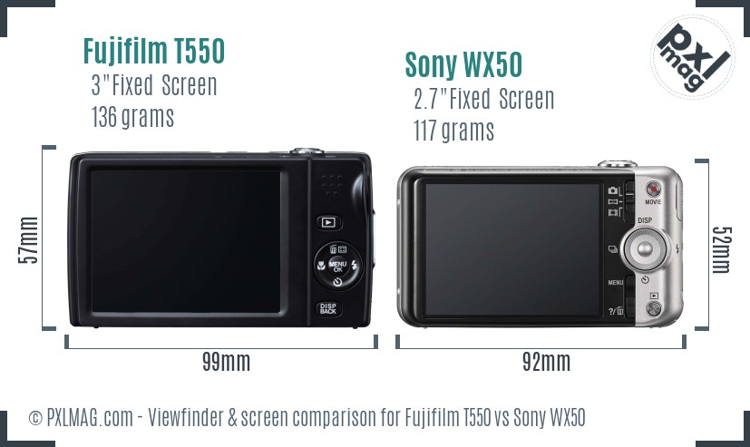 Fujifilm T550 vs Sony WX50 Screen and Viewfinder comparison