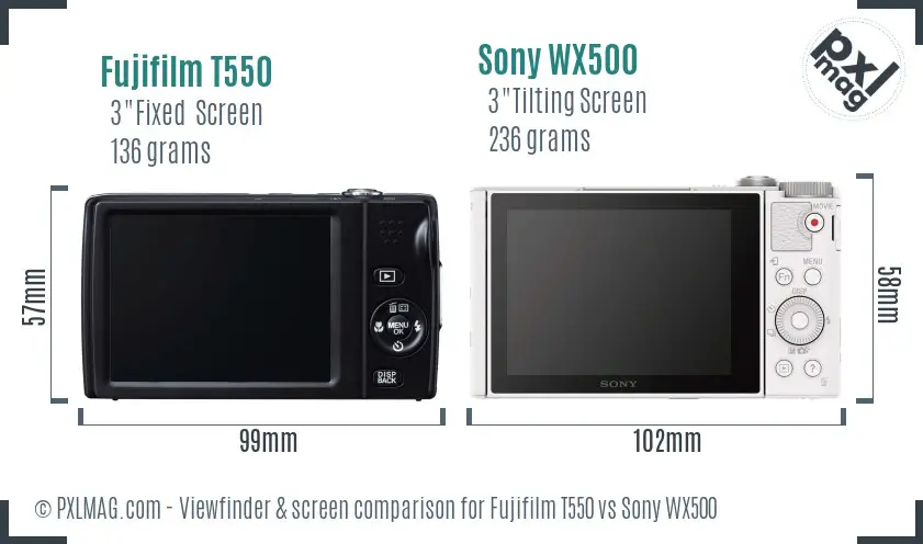 Fujifilm T550 vs Sony WX500 Screen and Viewfinder comparison