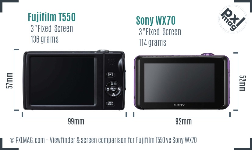 Fujifilm T550 vs Sony WX70 Screen and Viewfinder comparison