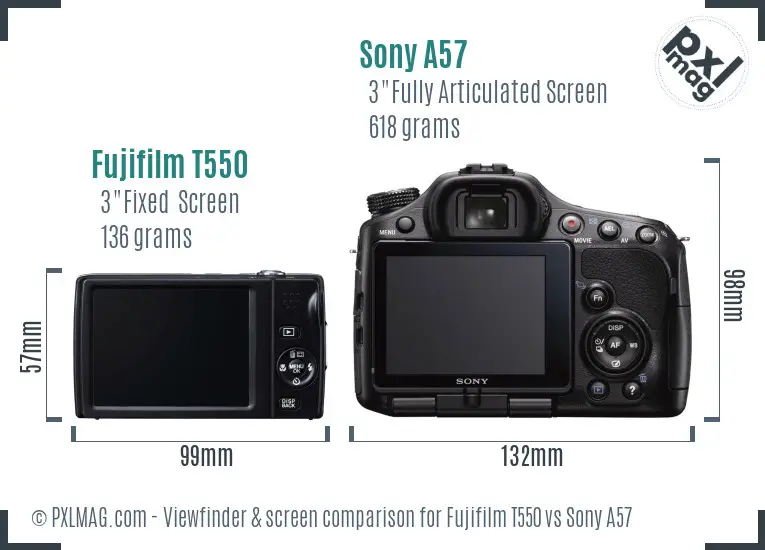 Fujifilm T550 vs Sony A57 Screen and Viewfinder comparison