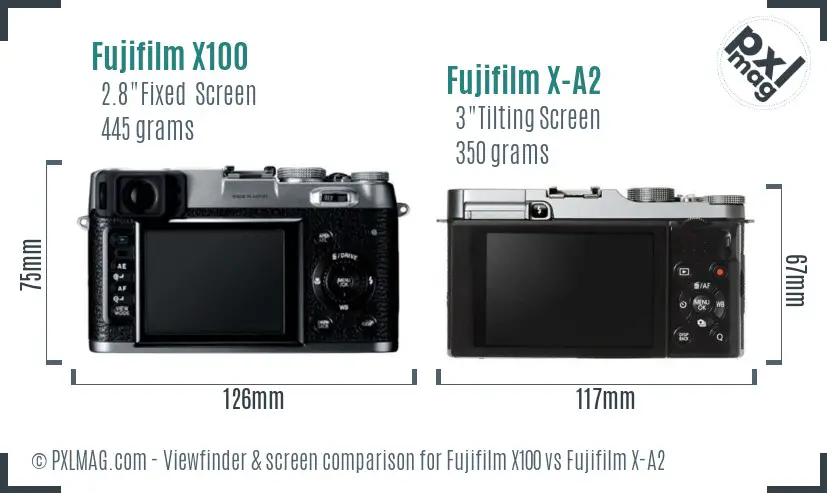 Fujifilm X100 vs Fujifilm X-A2 Screen and Viewfinder comparison