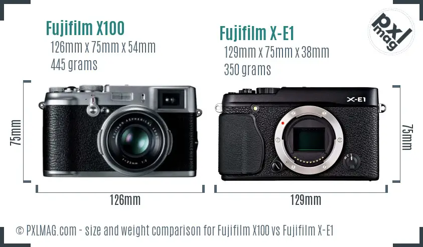 Fujifilm X100 vs Fujifilm X-E1 size comparison