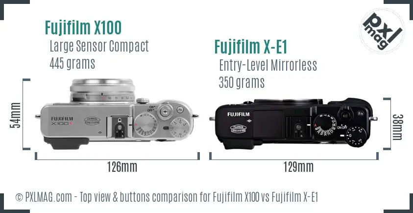 Fujifilm X100 vs Fujifilm X-E1 top view buttons comparison