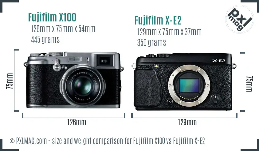 Fujifilm X100 vs Fujifilm X-E2 size comparison
