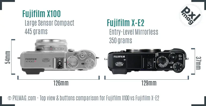 Fujifilm X100 vs Fujifilm X-E2 top view buttons comparison
