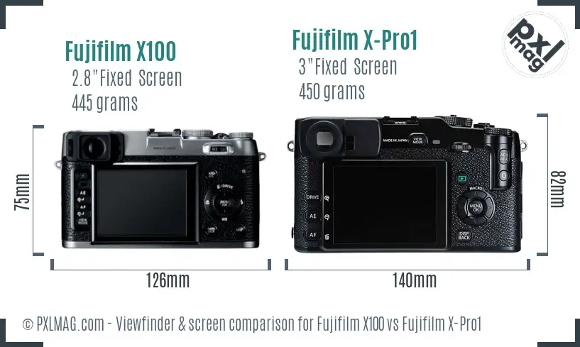 Fujifilm X100 vs Fujifilm X-Pro1 Screen and Viewfinder comparison