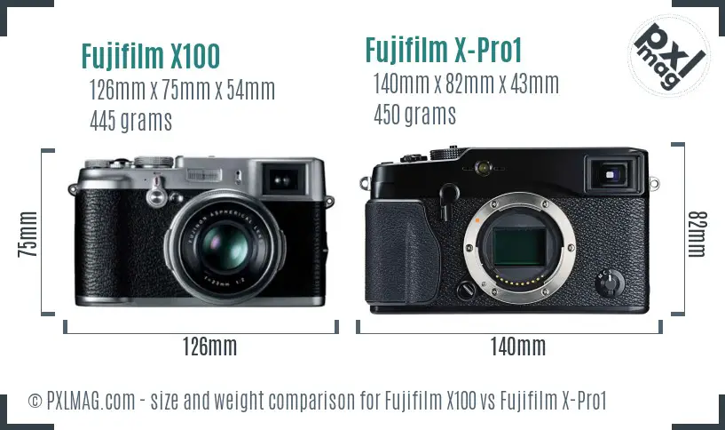 Fujifilm X100 vs Fujifilm X-Pro1 size comparison