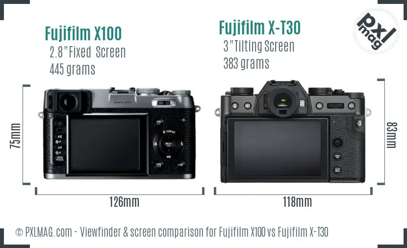 Fujifilm X100 vs Fujifilm X-T30 Screen and Viewfinder comparison