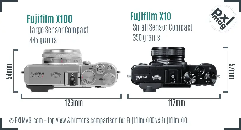 Fujifilm X100 vs Fujifilm X10 top view buttons comparison