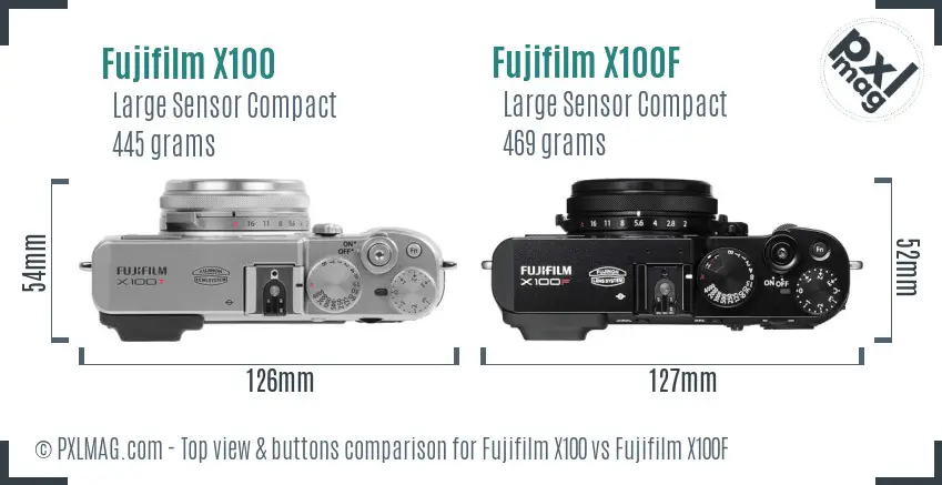 Fujifilm X100 vs Fujifilm X100F top view buttons comparison