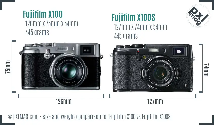 Fujifilm X100 vs Fujifilm X100S size comparison