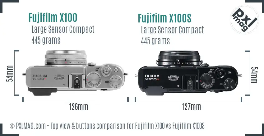 Fujifilm X100 vs Fujifilm X100S top view buttons comparison