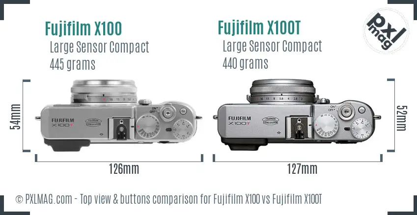 Fujifilm X100 vs Fujifilm X100T top view buttons comparison