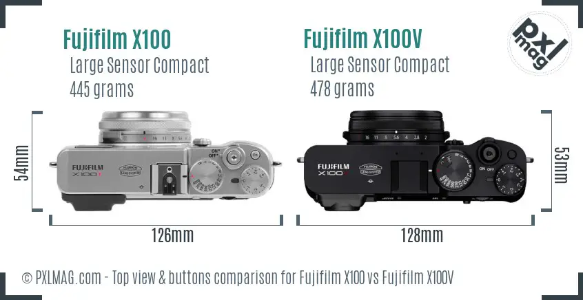 Fujifilm X100 vs Fujifilm X100V top view buttons comparison