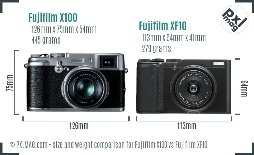 Fujifilm X100 vs Fujifilm XF10 size comparison