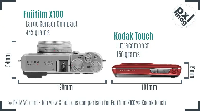Fujifilm X100 vs Kodak Touch top view buttons comparison
