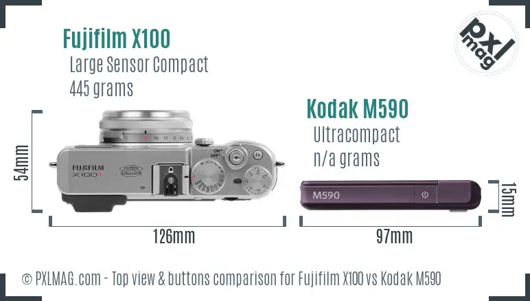 Fujifilm X100 vs Kodak M590 top view buttons comparison