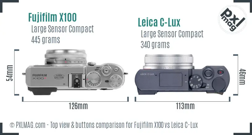 Fujifilm X100 vs Leica C-Lux top view buttons comparison