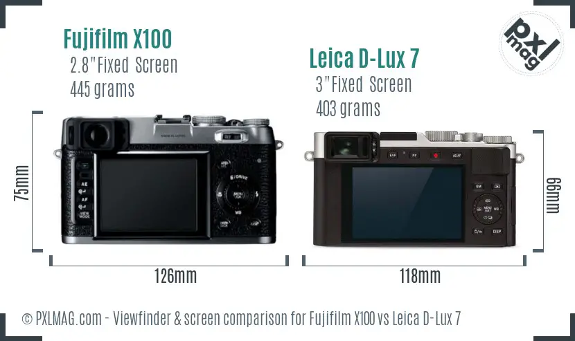 Fujifilm X100 vs Leica D-Lux 7 Screen and Viewfinder comparison