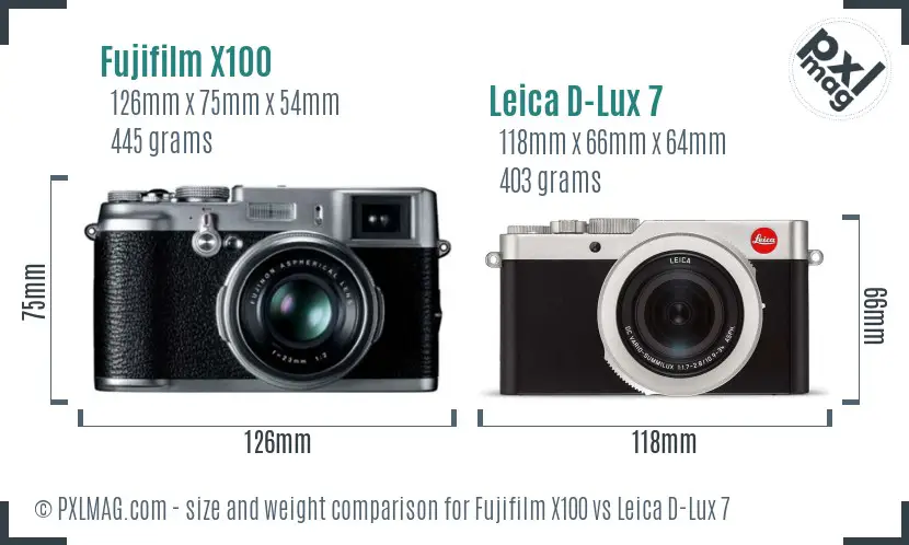 Fujifilm X100 vs Leica D-Lux 7 size comparison