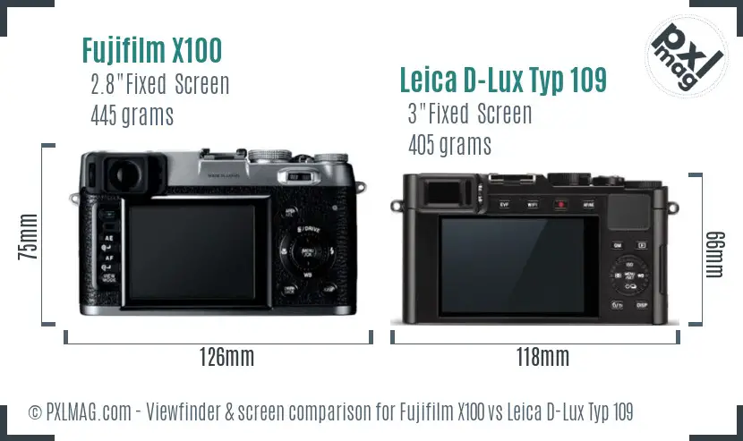 Fujifilm X100 vs Leica D-Lux Typ 109 Screen and Viewfinder comparison