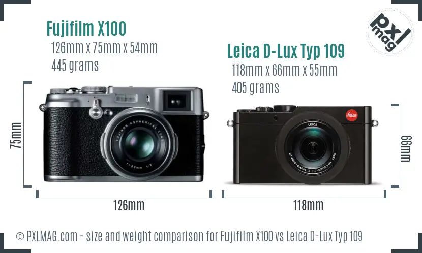 Fujifilm X100 vs Leica D-Lux Typ 109 size comparison