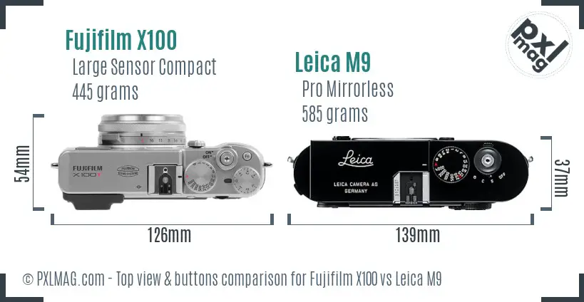 Fujifilm X100 vs Leica M9 top view buttons comparison Fujifilm X100 vs Leica M9 top view buttons comparison