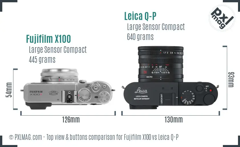 Fujifilm X100 vs Leica Q-P top view buttons comparison