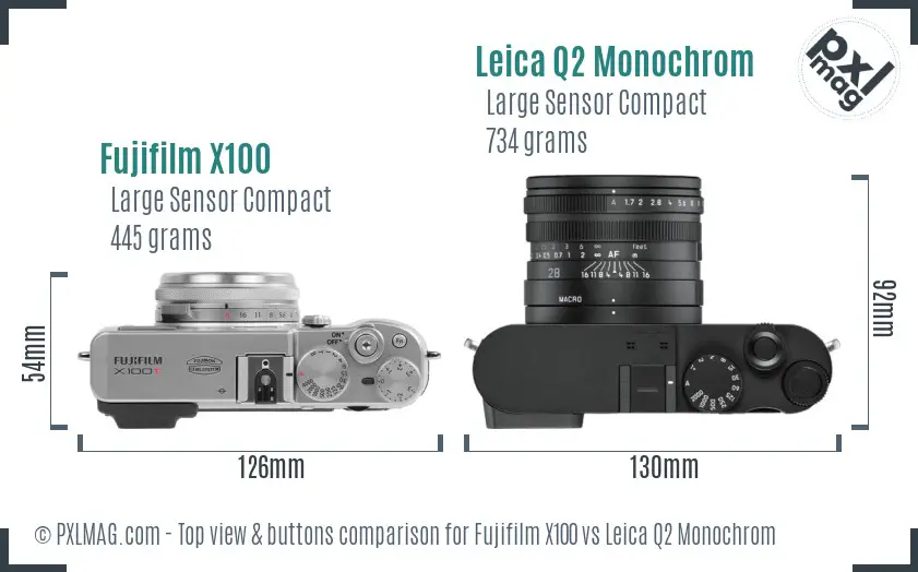 Fujifilm X100 vs Leica Q2 Monochrom top view buttons comparison