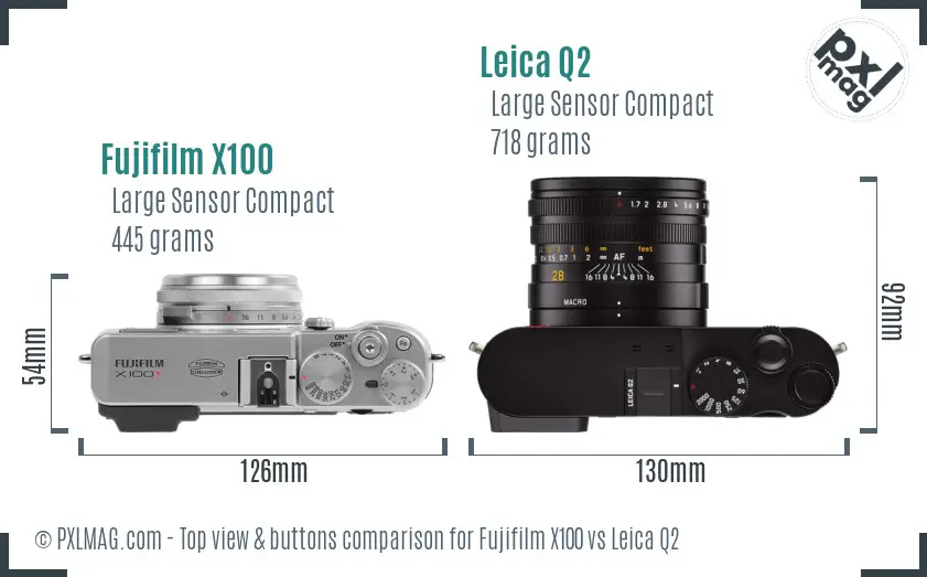 Fujifilm X100 vs Leica Q2 top view buttons comparison