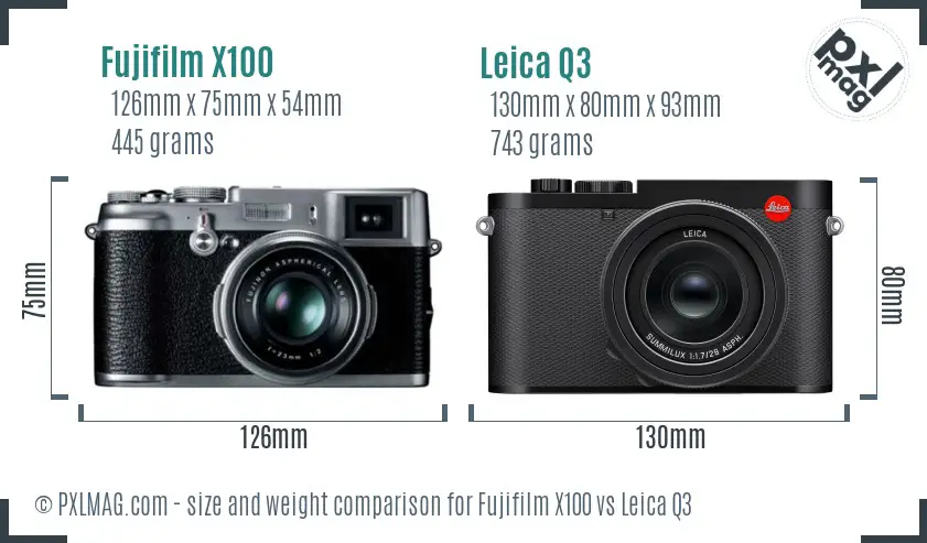 Fujifilm X100 vs Leica Q3 size comparison