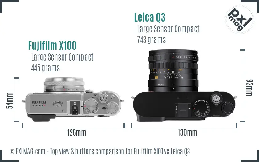 Fujifilm X100 vs Leica Q3 top view buttons comparison