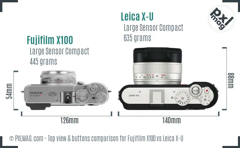 Fujifilm X100 vs Leica X-U top view buttons comparison