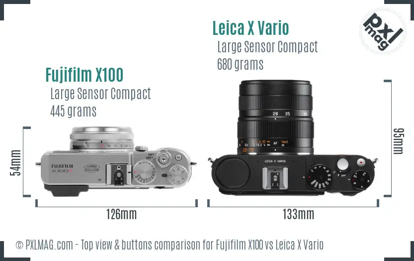 Fujifilm X100 vs Leica X Vario top view buttons comparison