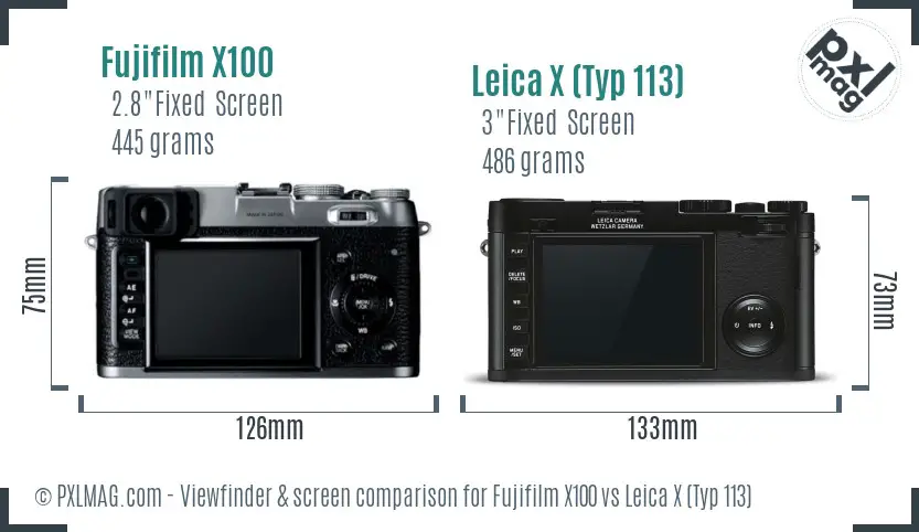 Fujifilm X100 vs Leica X (Typ 113) Screen and Viewfinder comparison