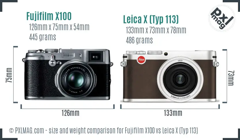 Fujifilm X100 vs Leica X (Typ 113) size comparison