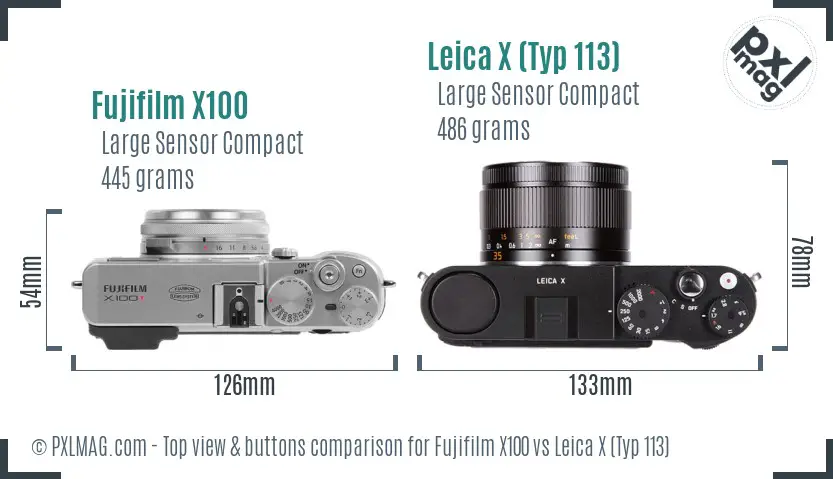 Fujifilm X100 vs Leica X (Typ 113) top view buttons comparison