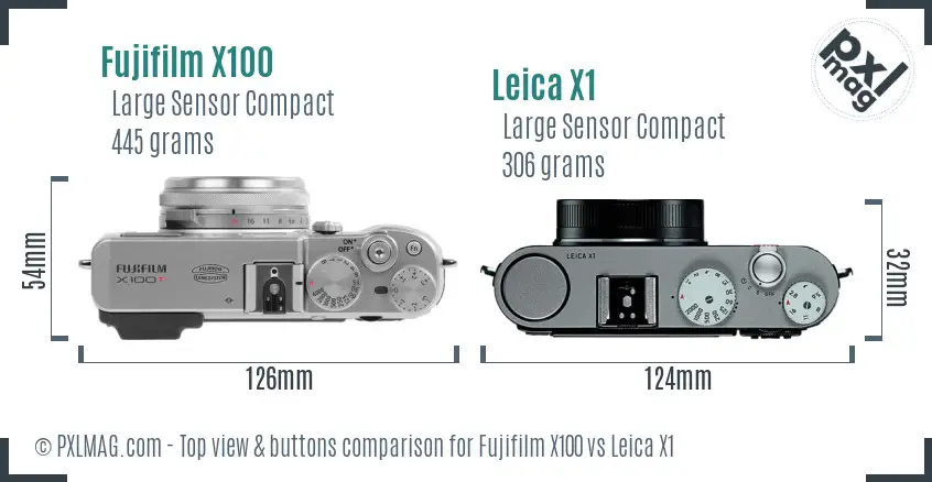 Fujifilm X100 vs Leica X1 top view buttons comparison
