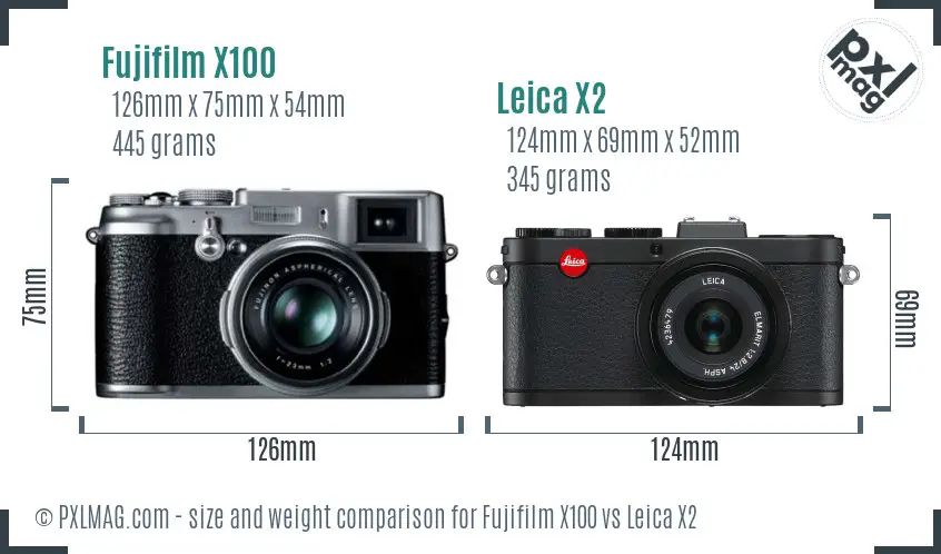 Fujifilm X100 vs Leica X2 size comparison