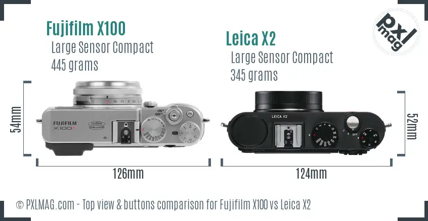 Fujifilm X100 vs Leica X2 top view buttons comparison