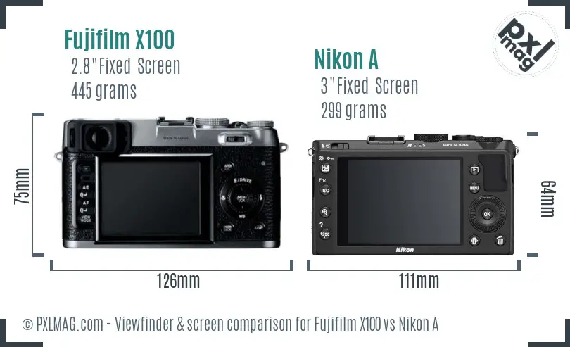 Fujifilm X100 vs Nikon A Screen and Viewfinder comparison
