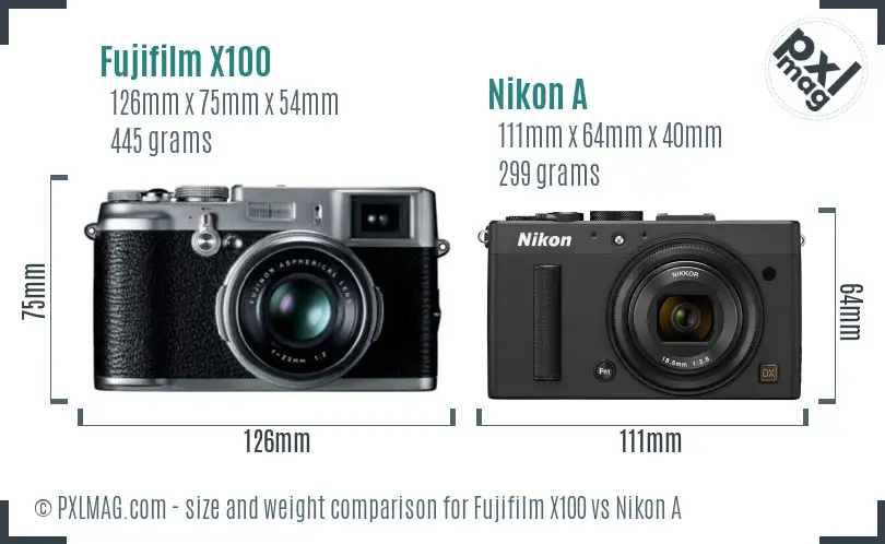 Fujifilm X100 vs Nikon A size comparison