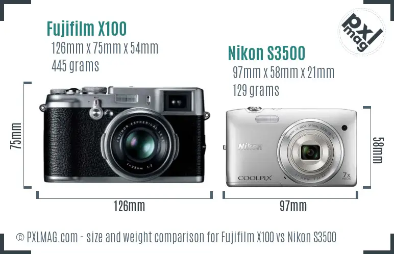 Fujifilm X100 vs Nikon S3500 size comparison