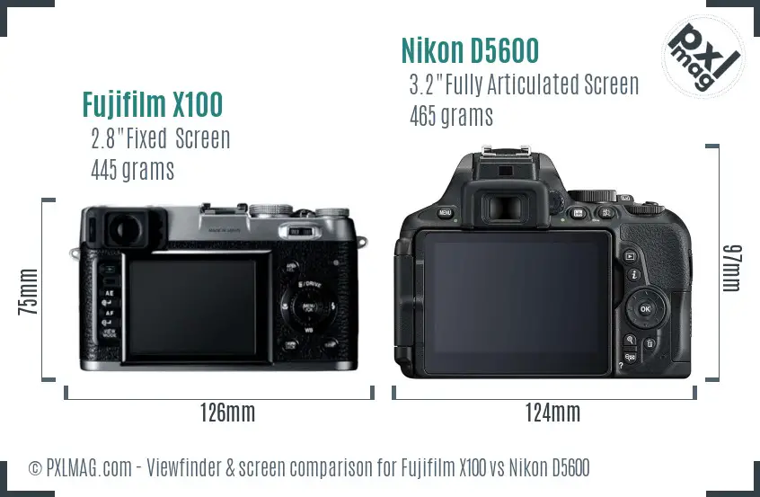 Fujifilm X100 vs Nikon D5600 Screen and Viewfinder comparison