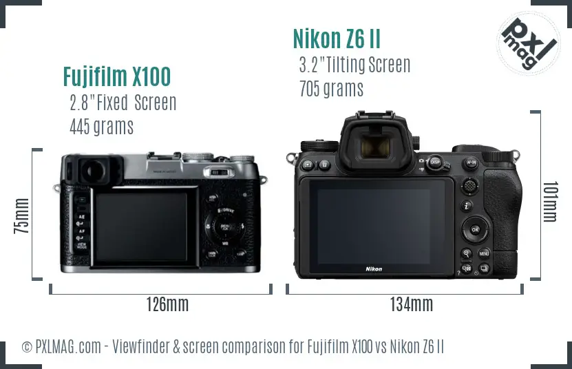 Fujifilm X100 vs Nikon Z6 II Screen and Viewfinder comparison