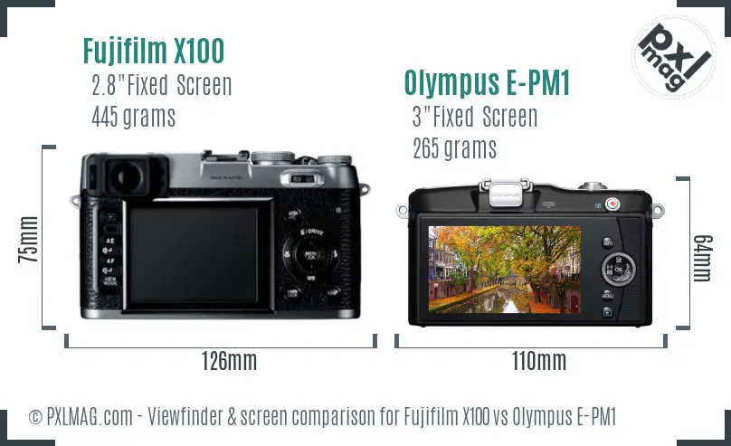 Fujifilm X100 vs Olympus E-PM1 Screen and Viewfinder comparison