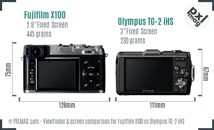 Fujifilm X100 vs Olympus TG-2 iHS Screen and Viewfinder comparison
