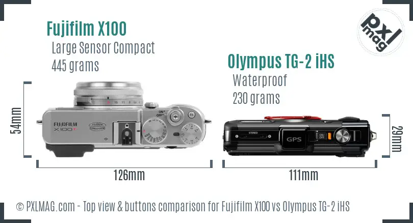 Fujifilm X100 vs Olympus TG-2 iHS top view buttons comparison