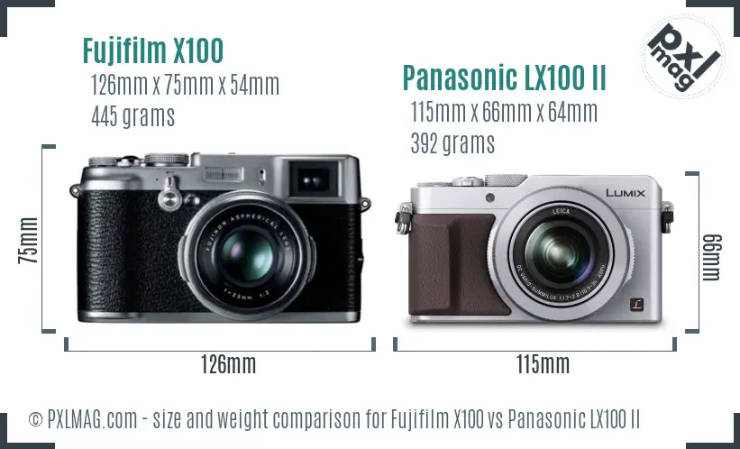 Fujifilm X100 vs Panasonic LX100 II size comparison