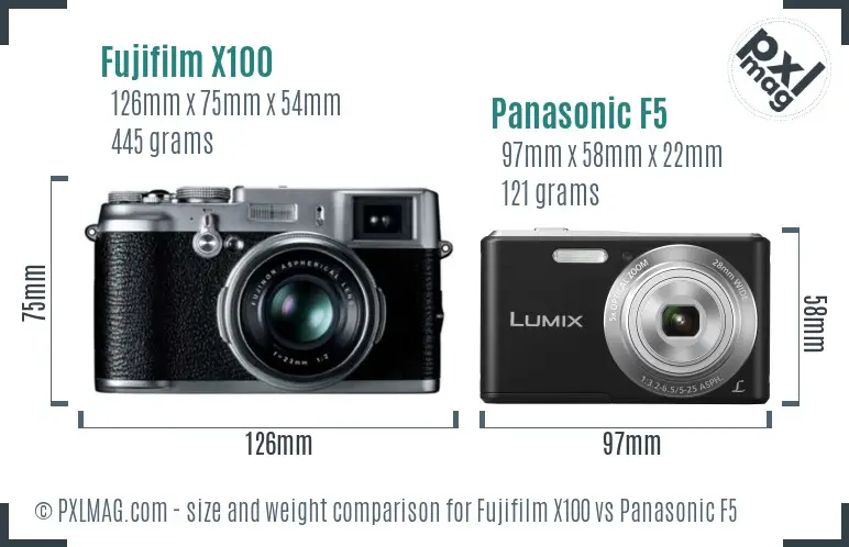 Fujifilm X100 vs Panasonic F5 size comparison